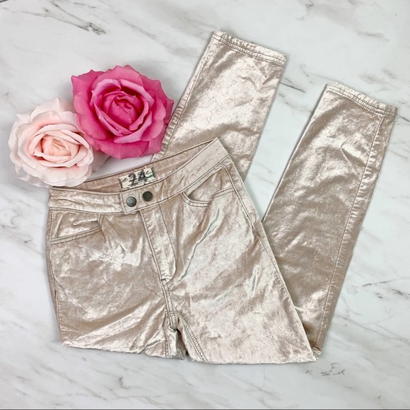 Free People Denim - FREE PEOPLE Womens Sz 24 Sweet Jane Velvet Skinny Jeans Pants Champagne Gold